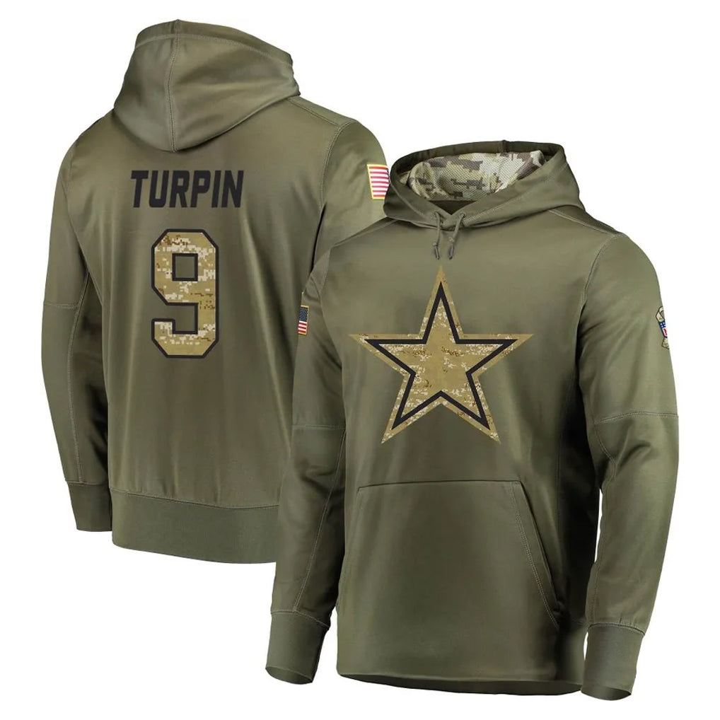 D.Cowboys #9 KaVontae Turpin Player Olive Salute to Service Pullover Hoodies Home Game Ldoa Stitched Jerseys