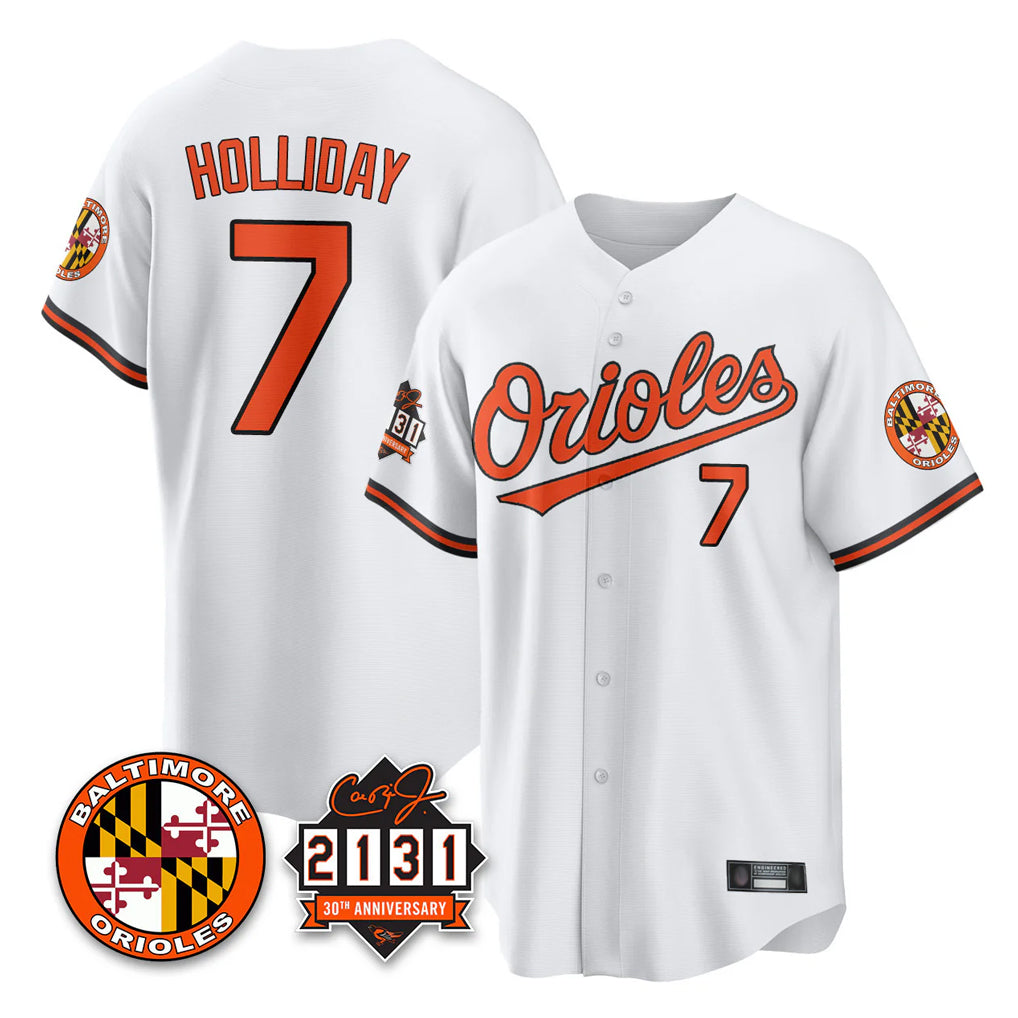 B.Orioles #7 Jackson Holliday Player White 30th Anniversary of 2131 Home Game Ldoa Stitched Jerseys