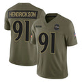 B.Ravens #91 Trey Hendrickson Player Olive Salute To Service Limited Home Game Ldoa Stitched Jerseys