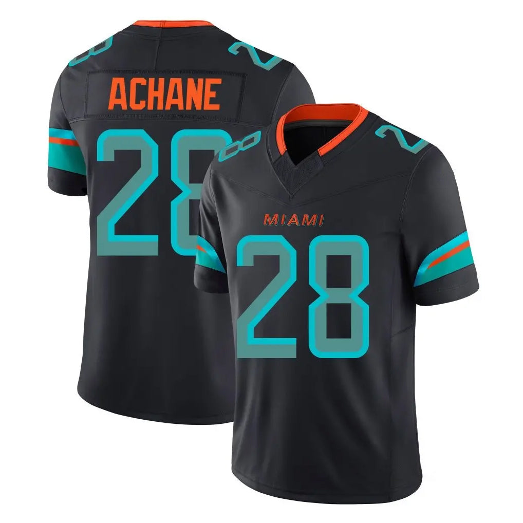 M.Dolphins #28 De'Von Achane Player Black Limited Pitch Rivalries Collection Home Game Ldoa Stitched Jerseys