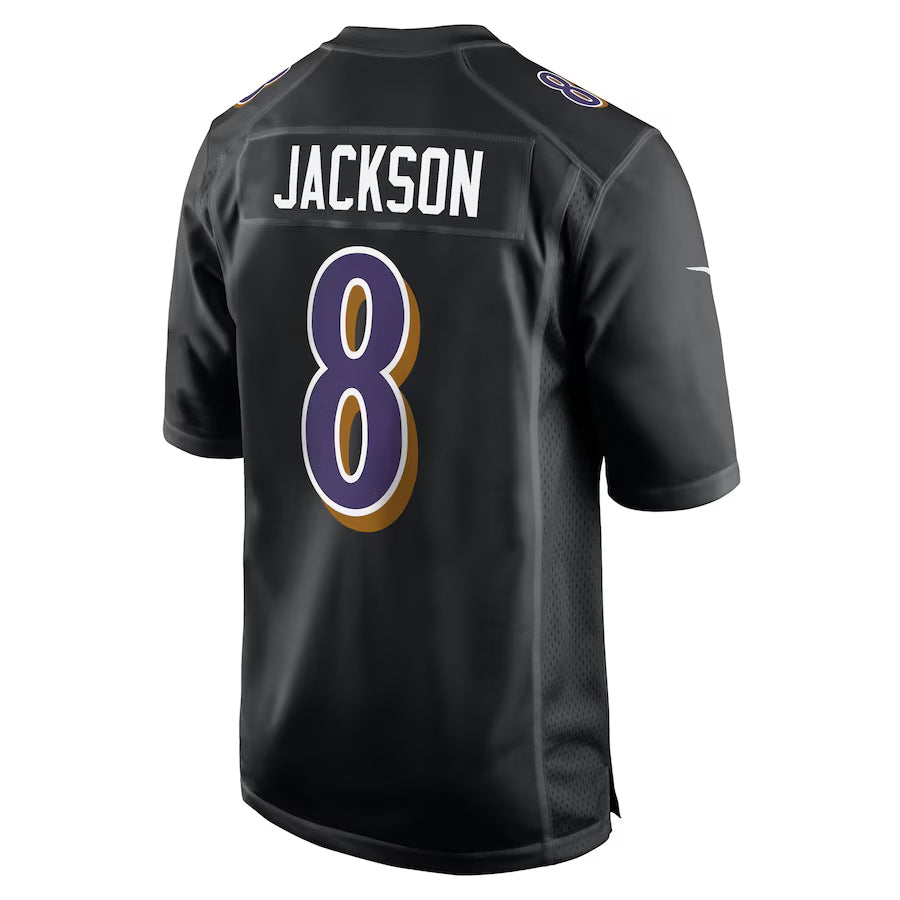 B.Ravens #8 Lamar Jackson Player Black Carbon Fashion Home Game Ldoa Stitched Jerseys