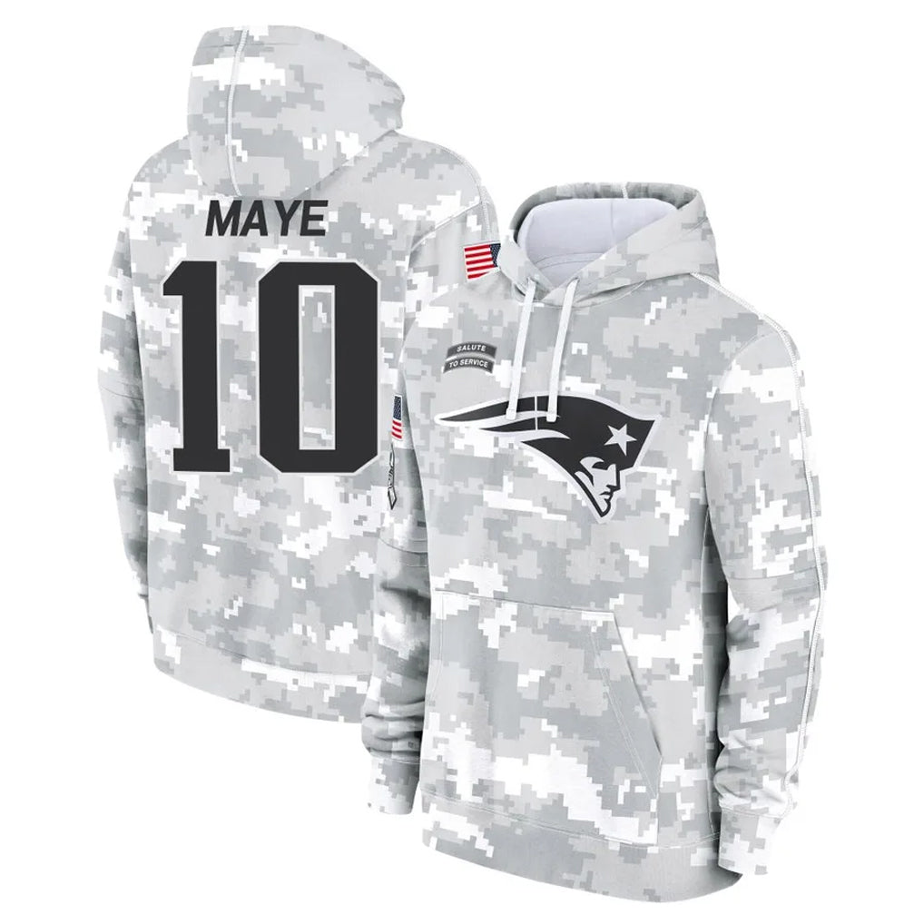 NE.Patriots #10 Drake Maye Player Arctic Camo Salute to Service Pullover Hoodies Limited Game Ldoa Stitched Jerseys