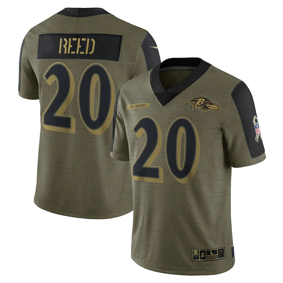 B.Ravens #20 Ed Reed Player Olive Salute To Service Limited Game Ldoa Stitched Jerseys