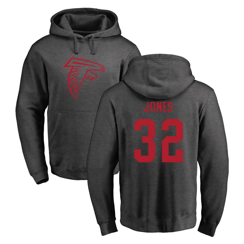 A.Falcons #32 Cash Jones Player Gray Pullover Hoodies Home Game Ldoa Stitched Jerseys