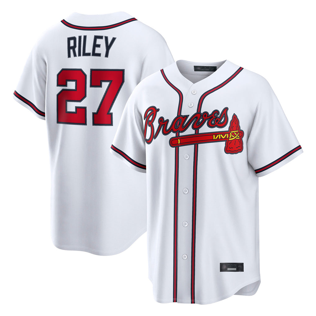 A.Braves #27 Austin Riley Player White Home Game Ldoa Stitched Jerseys