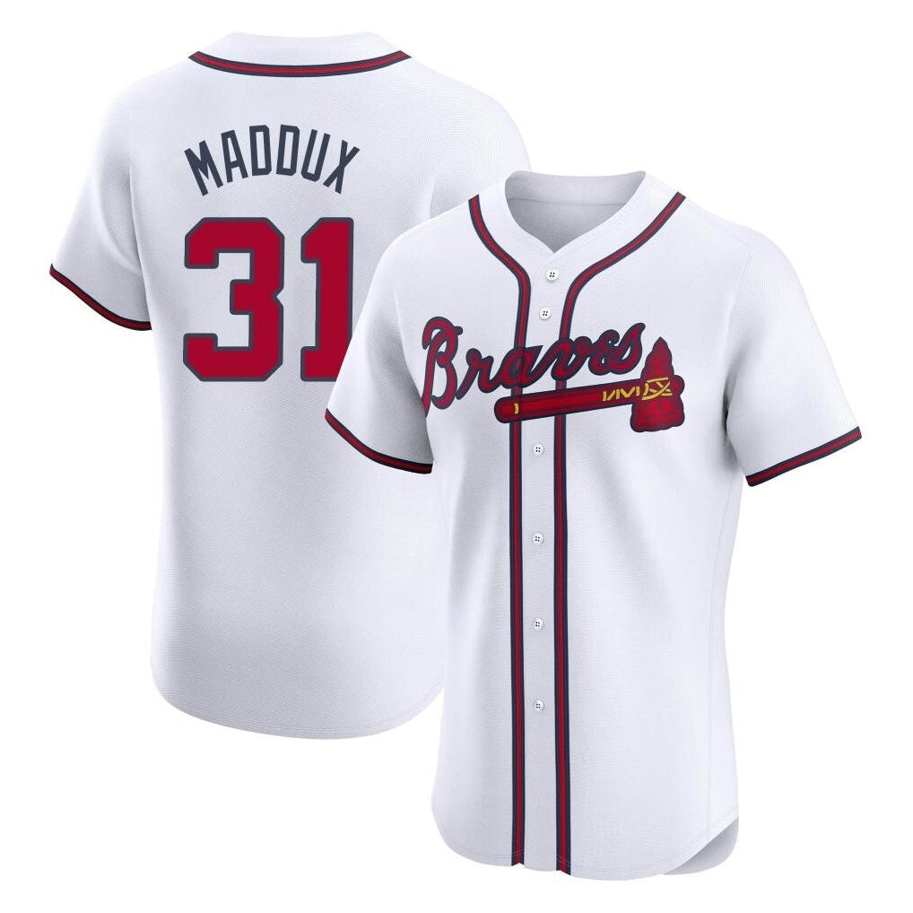 A.Braves #31 Greg Maddux Player White Limited Elite Home Game Ldoa Stitched Jerseys