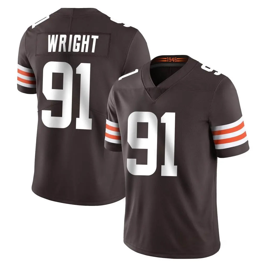 C.Browns #91 Alex Wright Player Brown Color Vapor Untouchable Limited Home Game Ldoa Stitched Jerseys