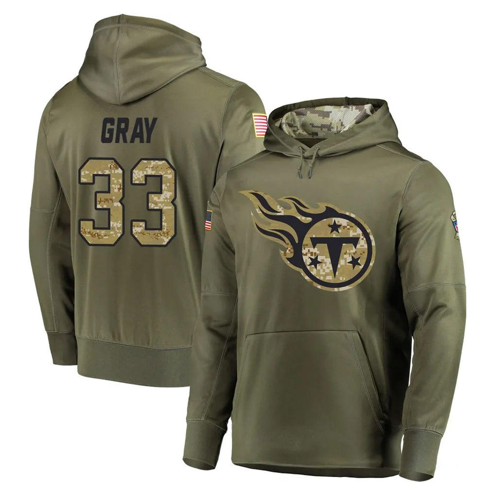 T.Titans #33 Cedric Gray Player Olive Salute to Service Pullover Hoodies Home Game Ldoa Stitched Jerseys