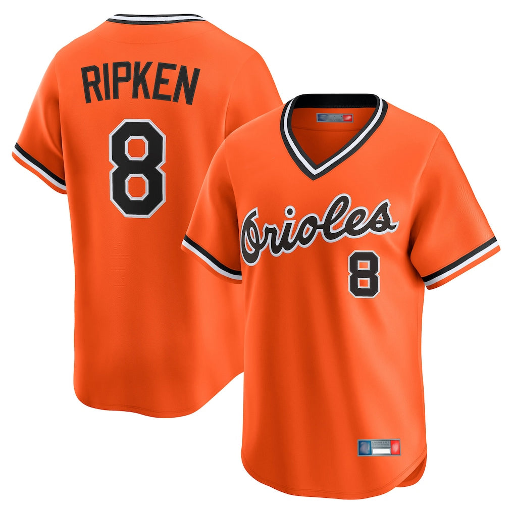 B.Orioles #8 Cal Ripken Player Orange T-shirt Limited Home Game Ldoa Stitched Jerseys