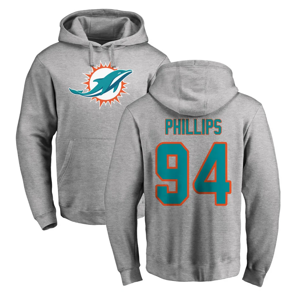 M.Dolphins #94 Jordan Phillips Player Gray LOGO Pullover Hoodies Limited Ldoa Stitched Jerseys