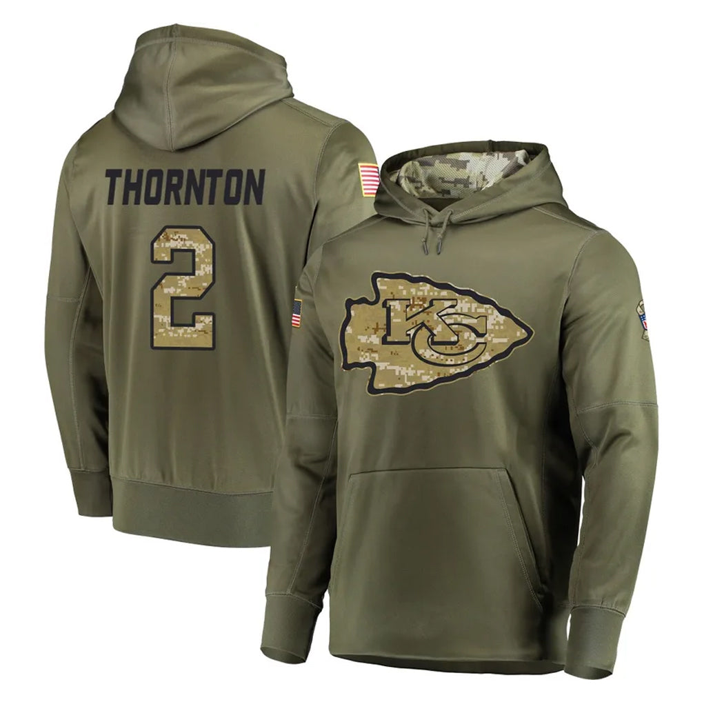 KC.Chiefs #2 Tyquan Thornton Player Olive Salute to Service Pullover Hoodies Home Game Ldoa Stitched Jerseys