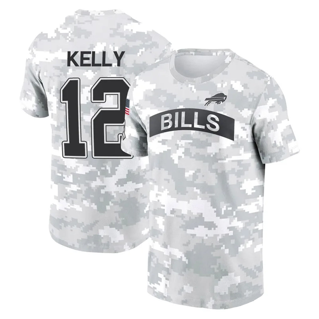 B.Bills #12 Jim Kelly Player Arctic Camo Salute to Service T-Shirt Hoodies Ldoa Stitched Jerseys