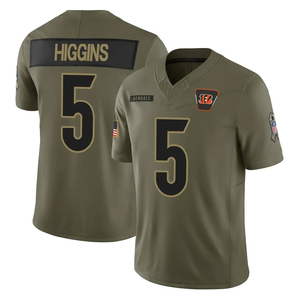 C.Bengals #5 Tee Higgins Player Olive Salute to Service Limited Home Game Ldoa Stitched Jerseys
