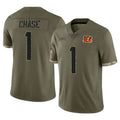 C.Bengals #1 Ja'Marr Chase Player Olive Salute to Service Limited Game Ldoa Stitched Jerseys