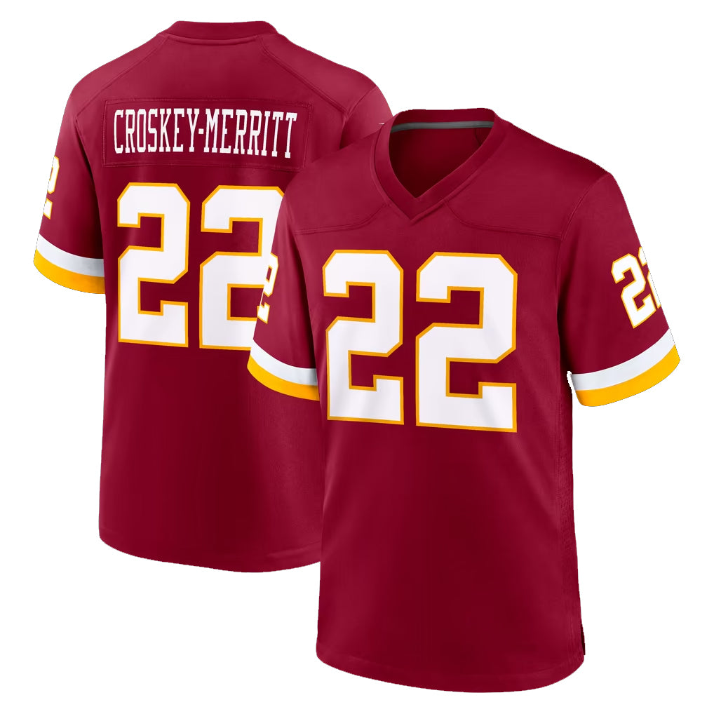 W.Commanders #22 Jacory Croskey-Merritt Player Burgundy Game Home Ldoa Stitched Jerseys