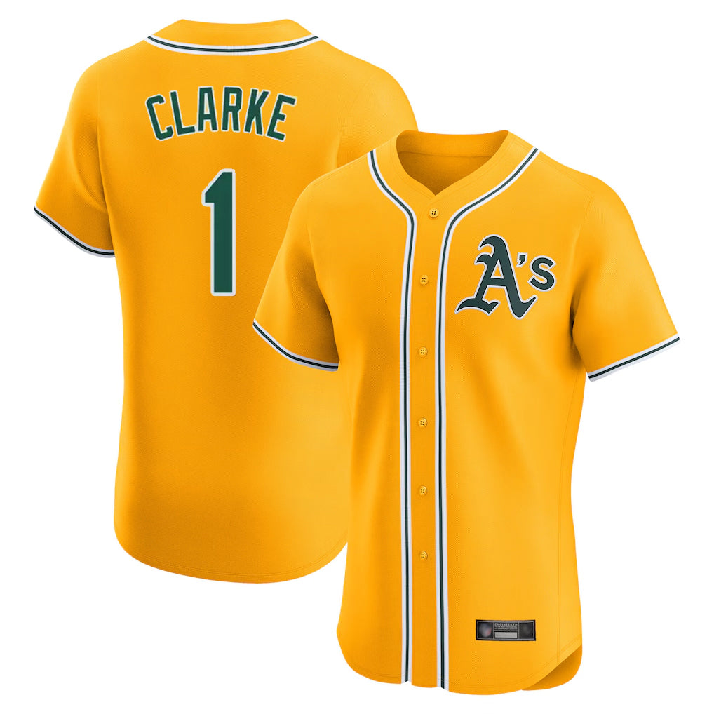 Athletics #1 Denzel Clarke Player Gold Limited Elite Home Game Ldoa Stitched Jerseys