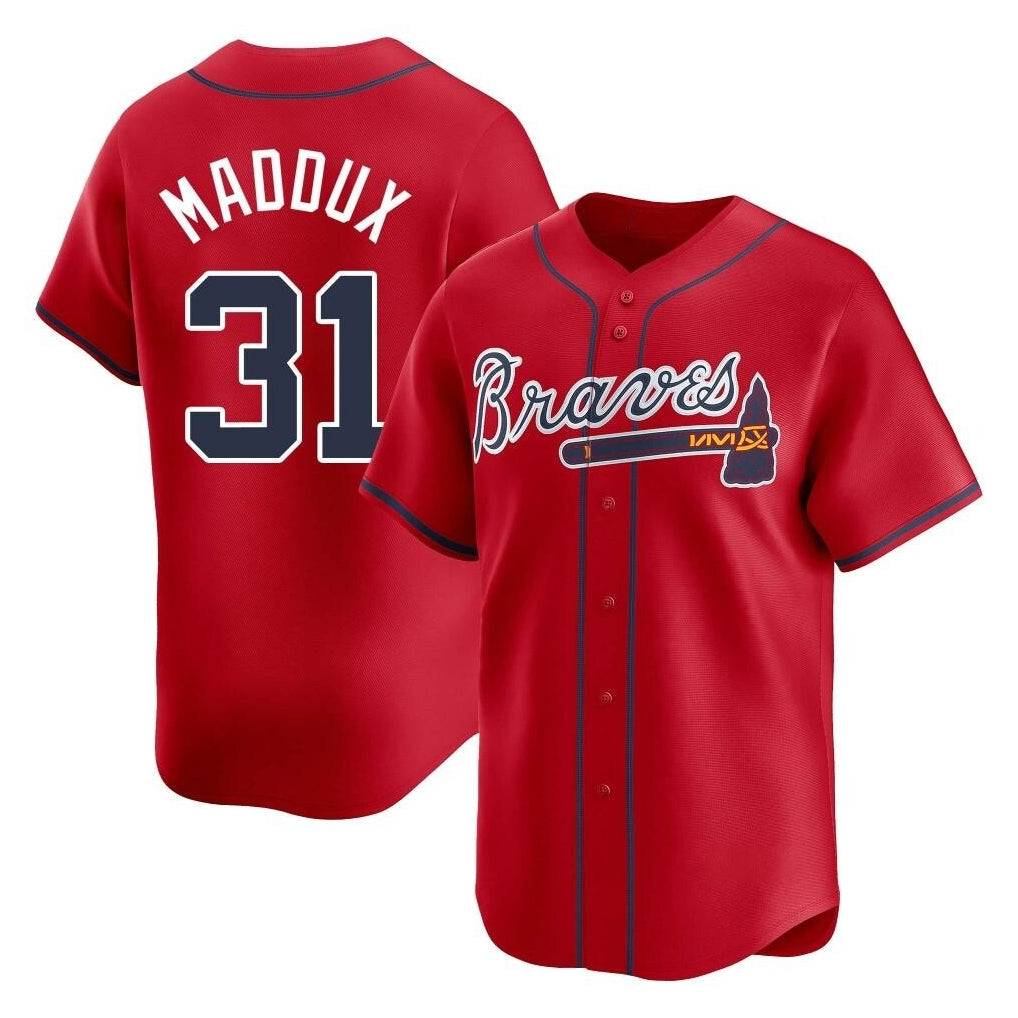 A.Braves #31 Greg Maddux Player Red Limited Home Game Ldoa Stitched Jerseys