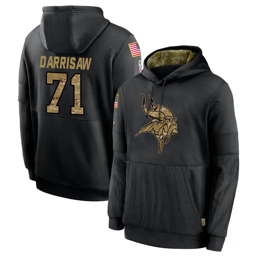 M.Vikings #71 Christian Darrisaw Player Black Salute to Service Hoodies Limited Game Ldoa Stitched Jerseys