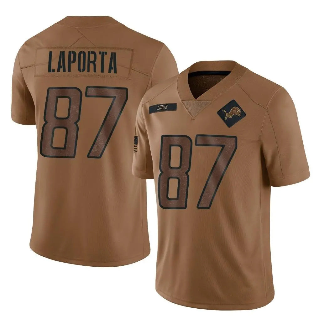 D.Lions #87 Sam LaPorta Player Brown Salute To Service Limited Ldoa Stitched Jerseys