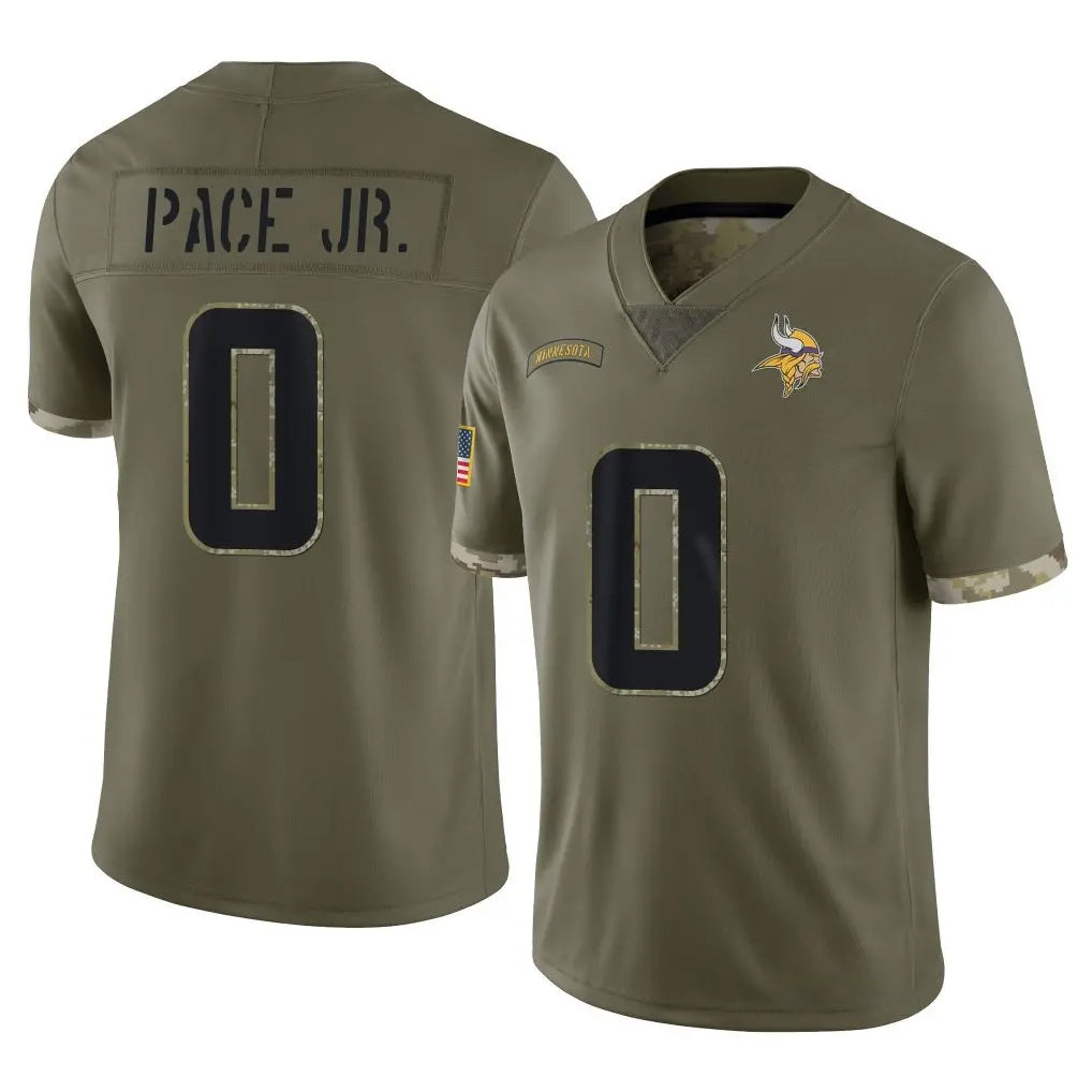 M.Vikings #0 Ivan Pace Jr. Player Olive Salute To Service Limited Ldoa Stitched Jerseys