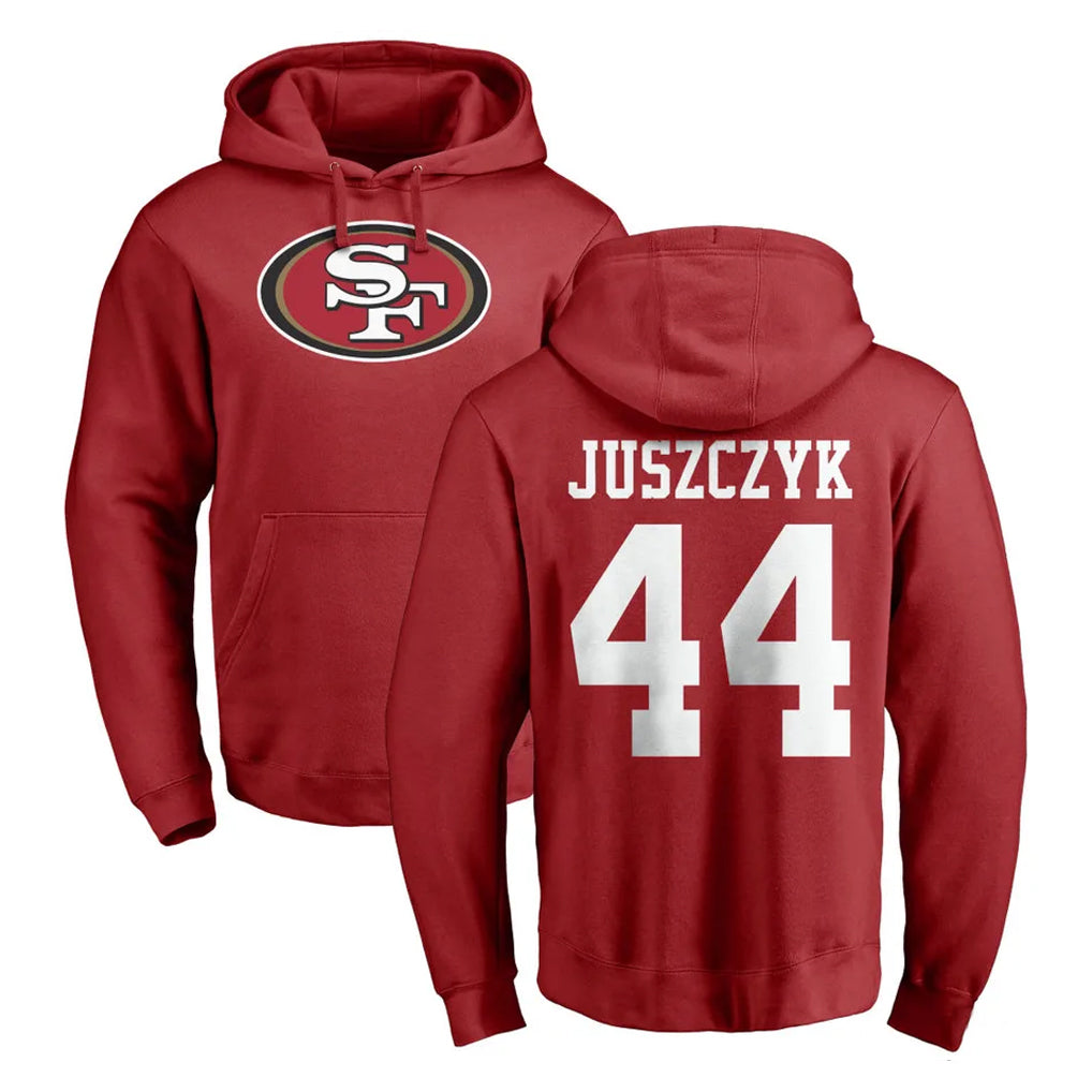 SF.49ers #44 Kyle Juszczyk Player Red LOGO Pullover Hoodies Home Game Ldoa Stitched Jerseys