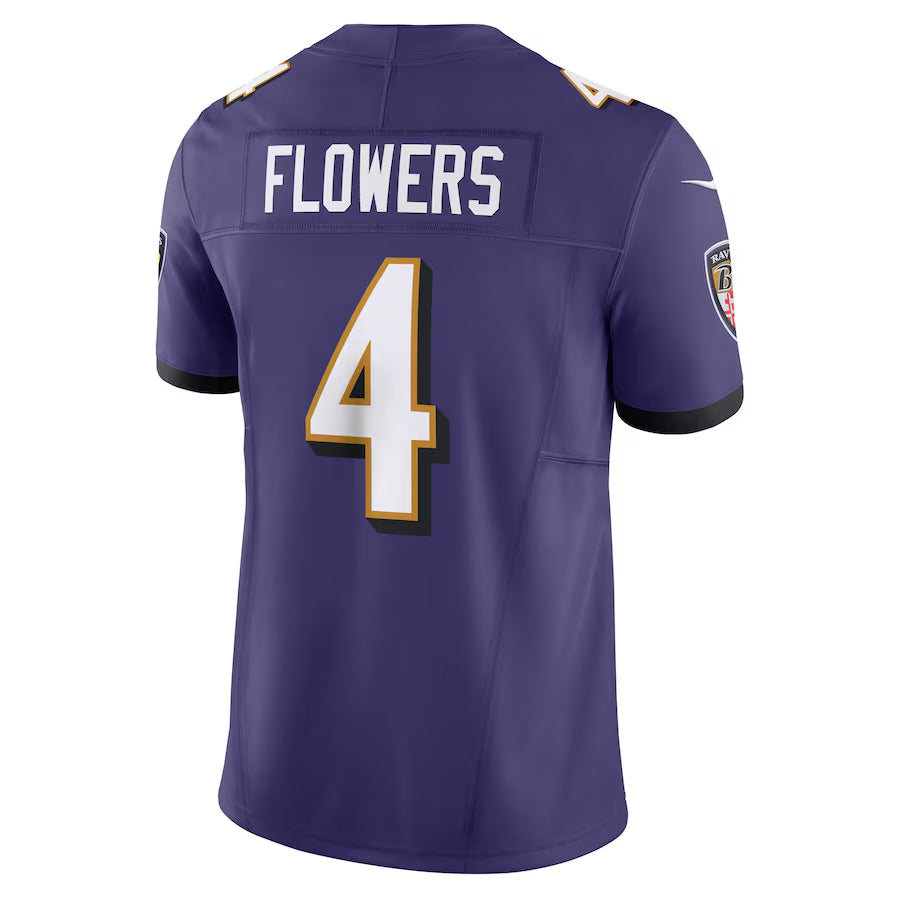 B.Ravens #4 Zay Flowers Player Purple Vapor F.U.S.E. Limited Home Game Ldoa Stitched Jerseys