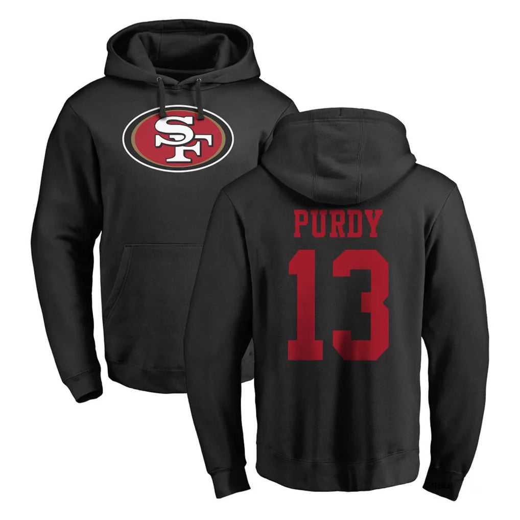 SF.49ers #13 Brock Purdy Player Black LOGO Pullover Hoodies Home Game Ldoa Stitched Jerseys