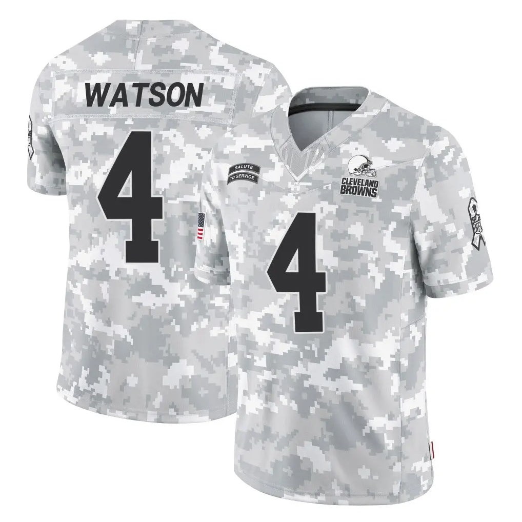 C.Browns #4 Deshaun Watson Player Arctic Camo Salute to Service Limited Home Game Ldoa Stitched Jerseys