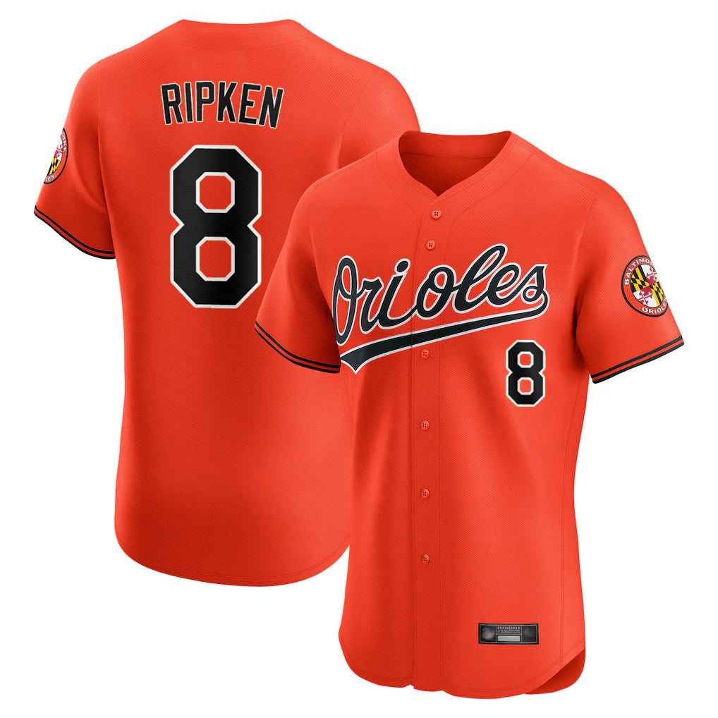 B.Orioles #8 Cal Ripken Player Orange Limited Elite Home Game Ldoa Stitched Jerseys