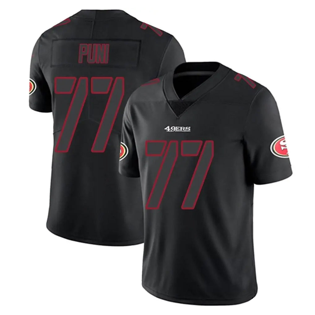 SF.49ers #77 Dominick Puni Player Black Impact Limited Home Game Ldoa Stitched Jerseys