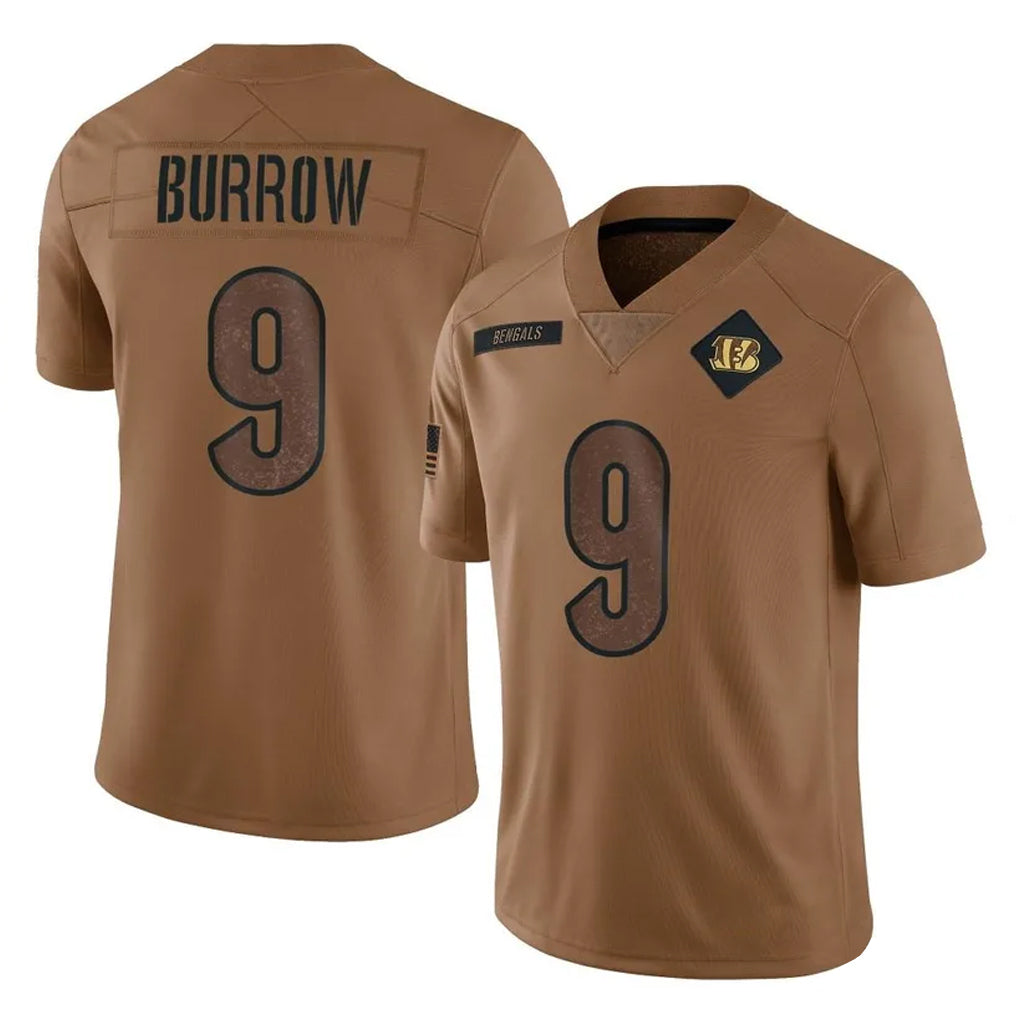 C.Bengals #9 Joe Burrow Player Brown Salute to Service Limited Ldoa Stitched Jerseys
