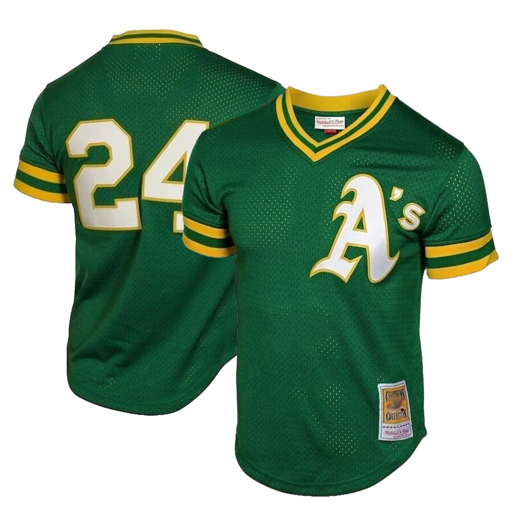 Athletics #24 Rickey Henderson Player Green Cooperstown Mesh Home Game Ldoa Stitched Jerseys