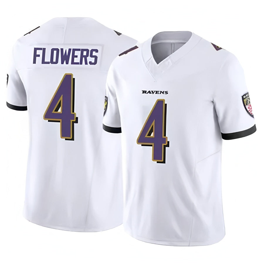 B.Ravens #4 Zay Flowers Player White Vapor F.U.S.E. Limited Home Game Ldoa Stitched Jerseys