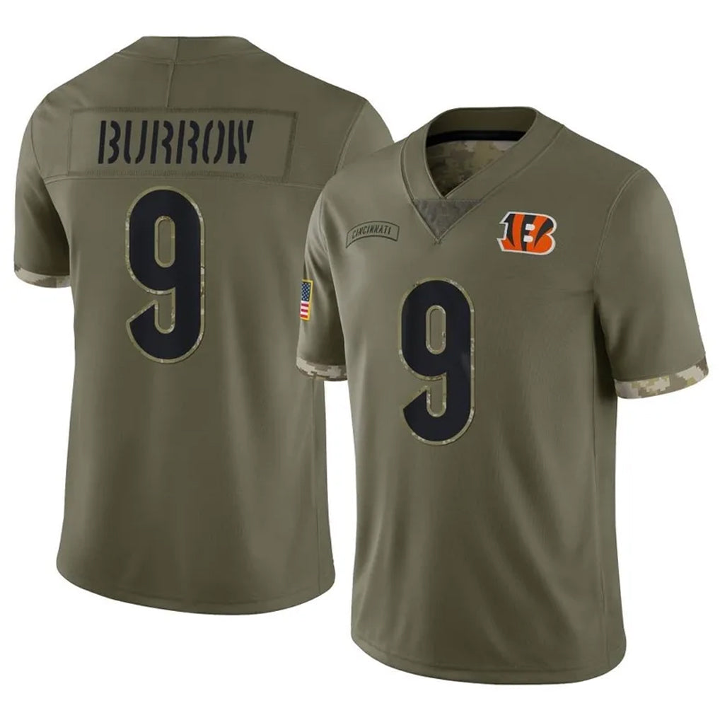 C.Bengals #9 Joe Burrow Player Olive Salute to Service Limited Game Ldoa Stitched Jerseys