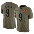 C.Bengals #9 Joe Burrow Player Olive Salute to Service Limited Game Ldoa Stitched Jerseys