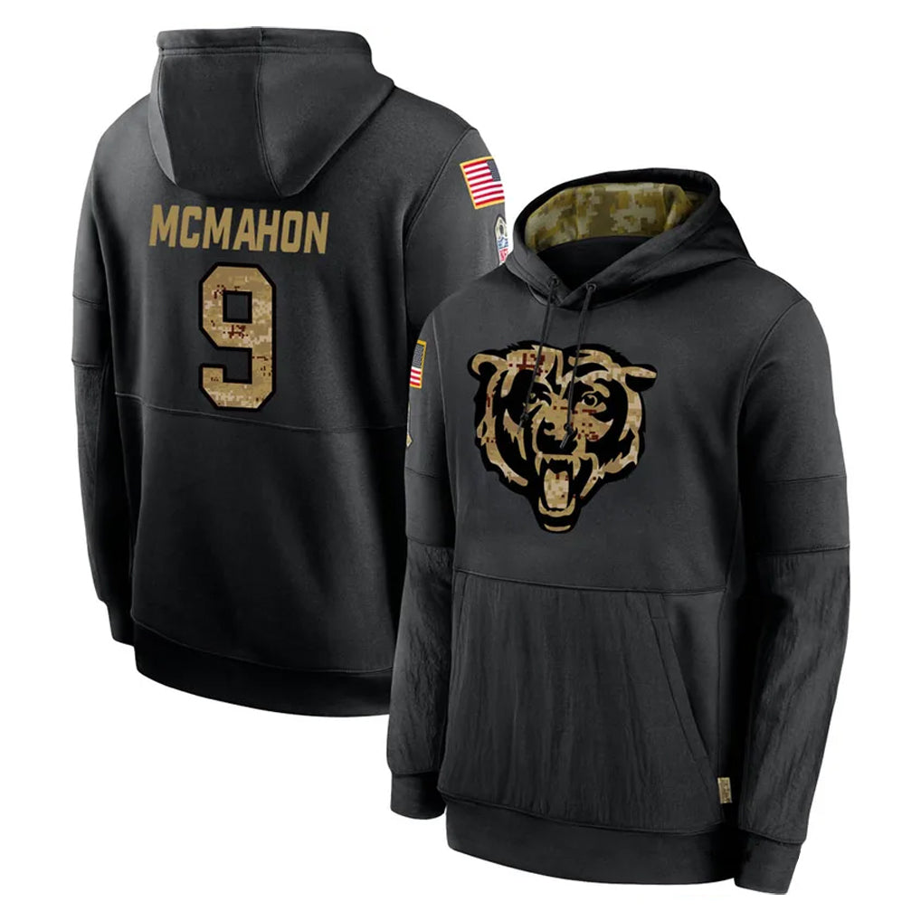 C.Bears #9 Jim McMahon Player Black Salute to Service Pullover Hoodies Limited Ldoa Stitched Jerseys