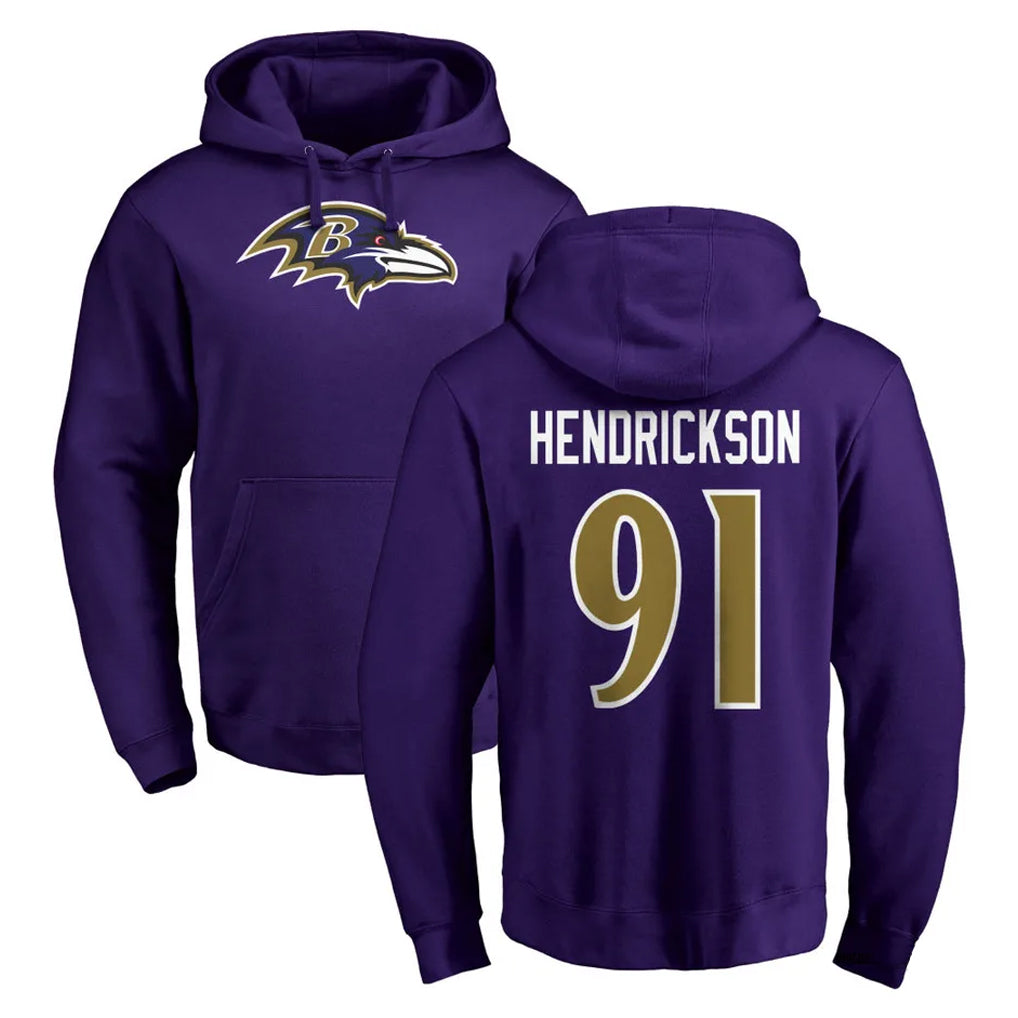 B.Ravens #91 Trey Hendrickson Player Purple Salute to Service Pullover Hoodie Ldoa Stitched Jerseys