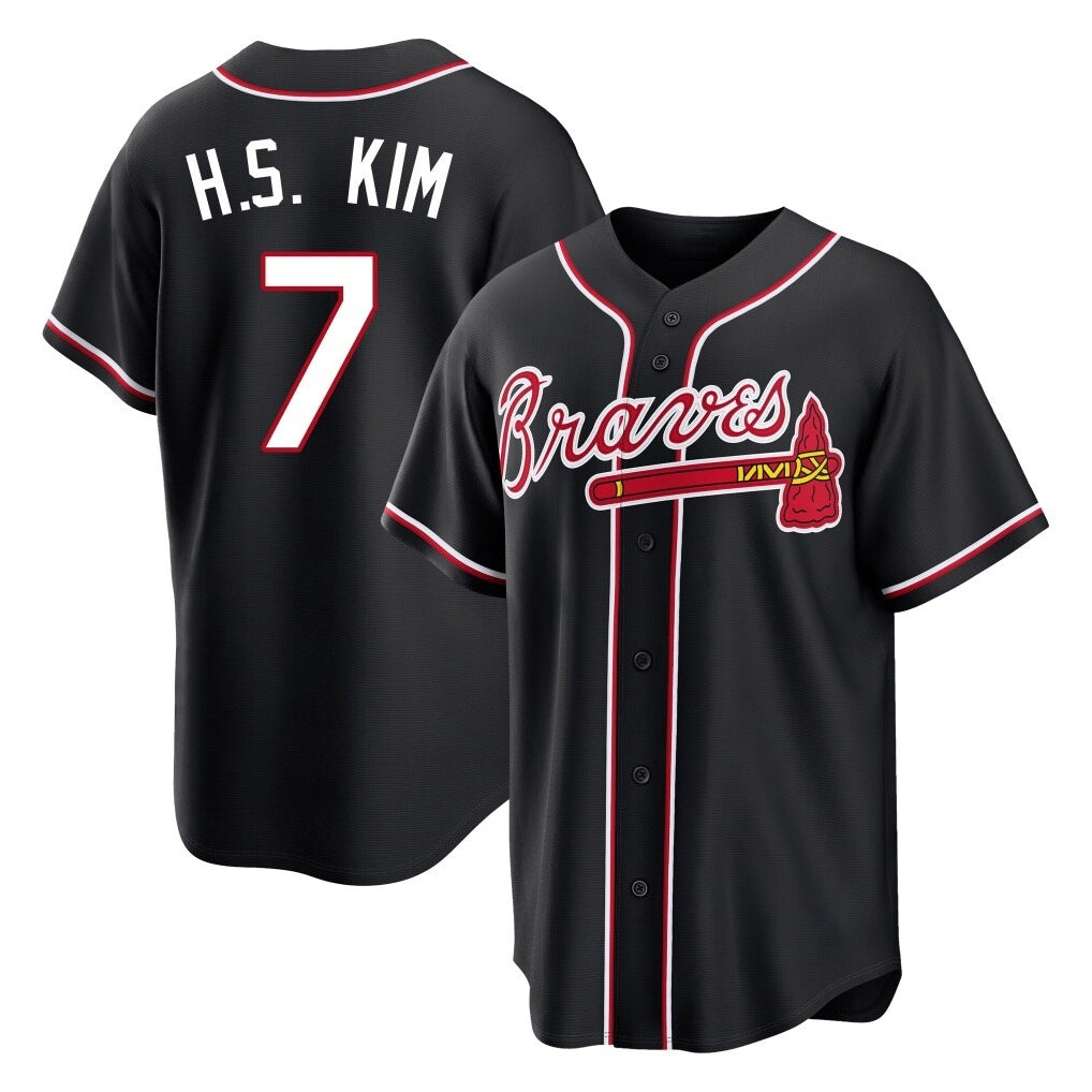 A.Braves #7 Ha-Seong Kim Player Black Fashion Out Game Ldoa Stitched Jerseys