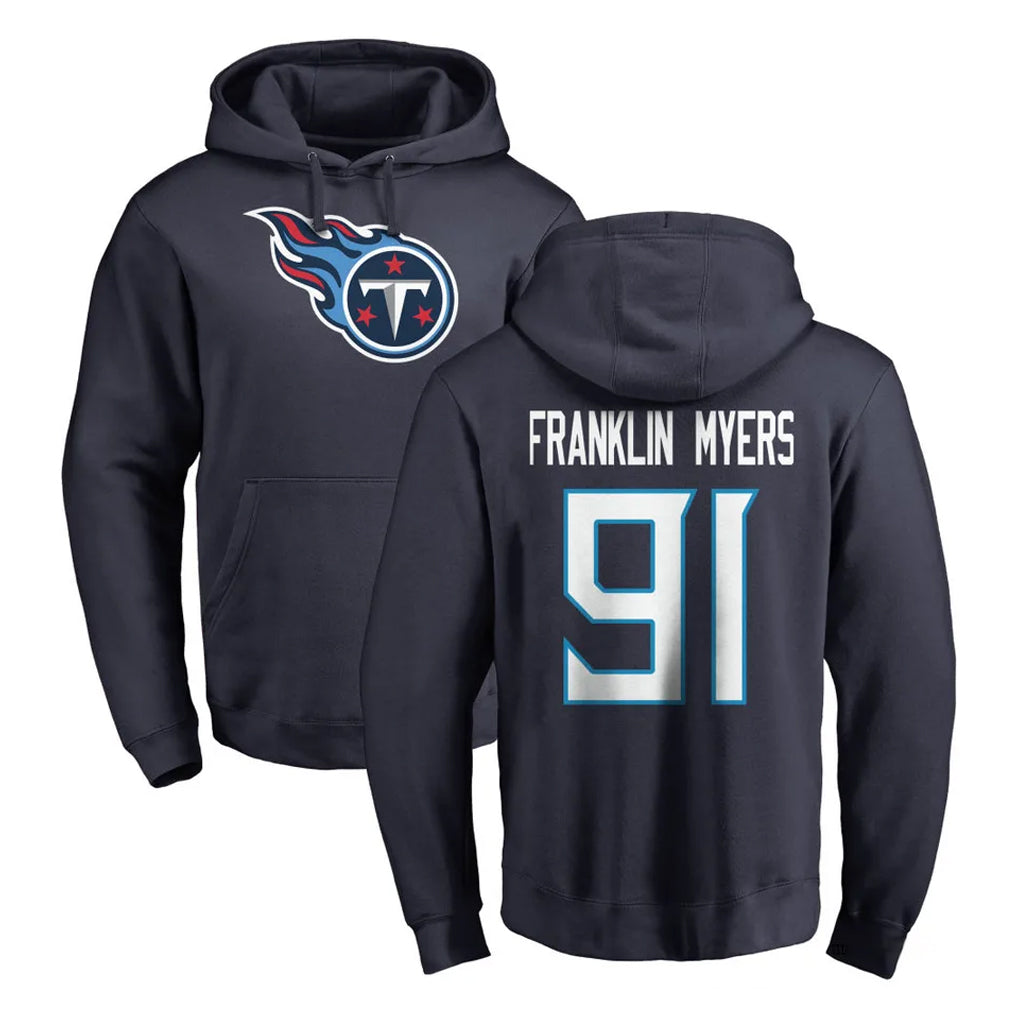 T.Titans #91 John Franklin-Myers Player Navy Logo Pullover Hoodies Home Game Ldoa Stitched Jerseys