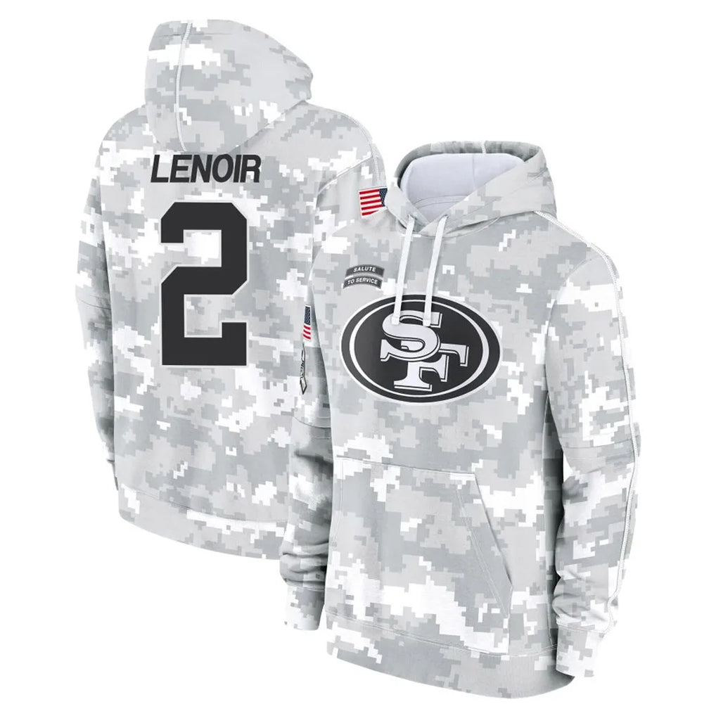 SF.49ers #2 Deommodore Lenoir Player Arctic Camo Limited Salute to Service Pullover Hoodies Game Ldoa Stitched Jerseys