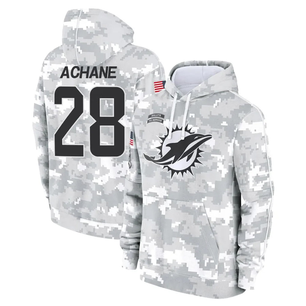 M.Dolphins #28 De'Von Achane Player Arctic Camo Salute to Service Hoodies Limited Game Ldoa Stitched Jerseys