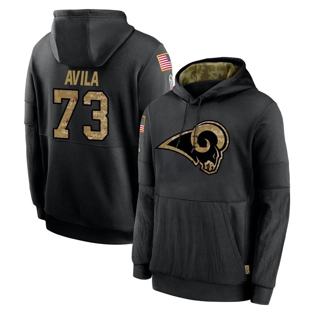 LA.Rams #73 Steve Avila Player Black Salute to Service Hoodies Limited Game Ldoa Stitched Jerseys
