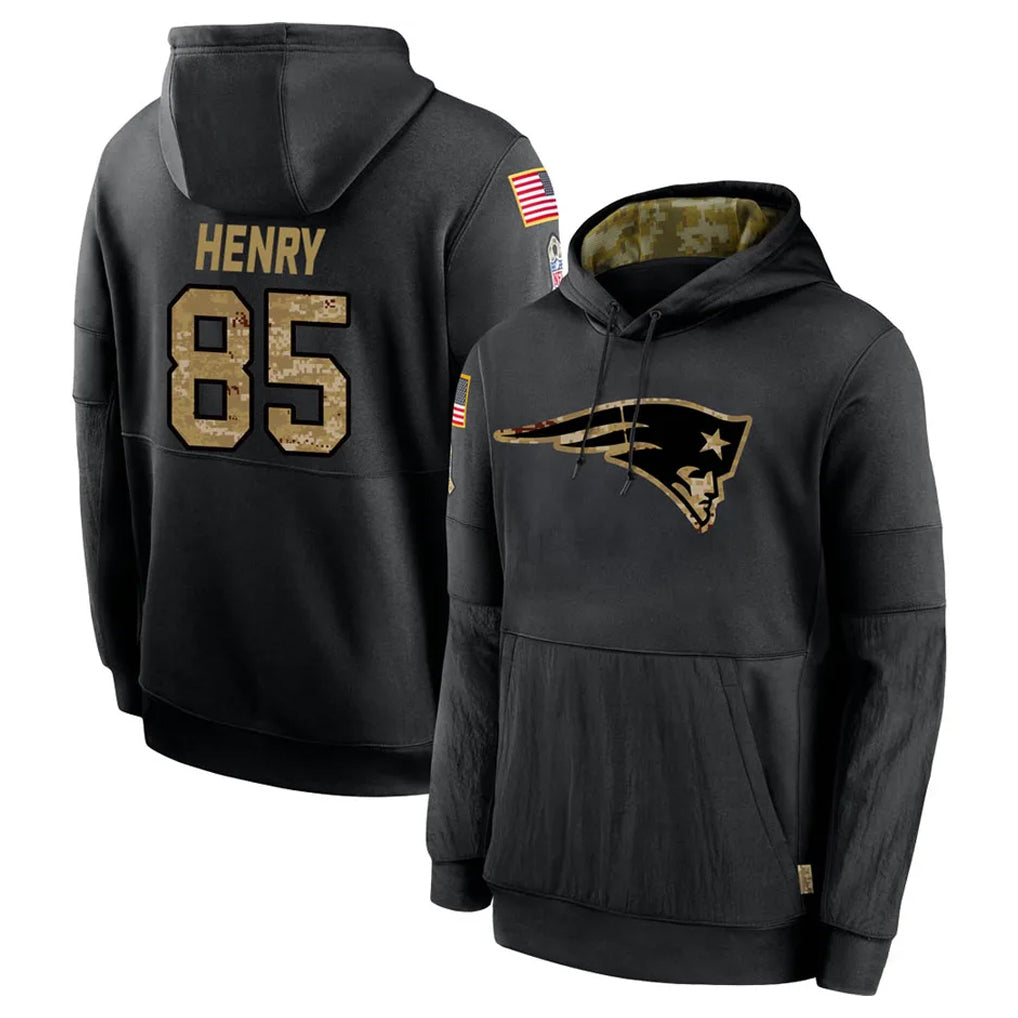 NE.Patriots #85 Hunter Henry Player Black Salute to Service Hoodies Limited Game Ldoa Stitched Jerseys