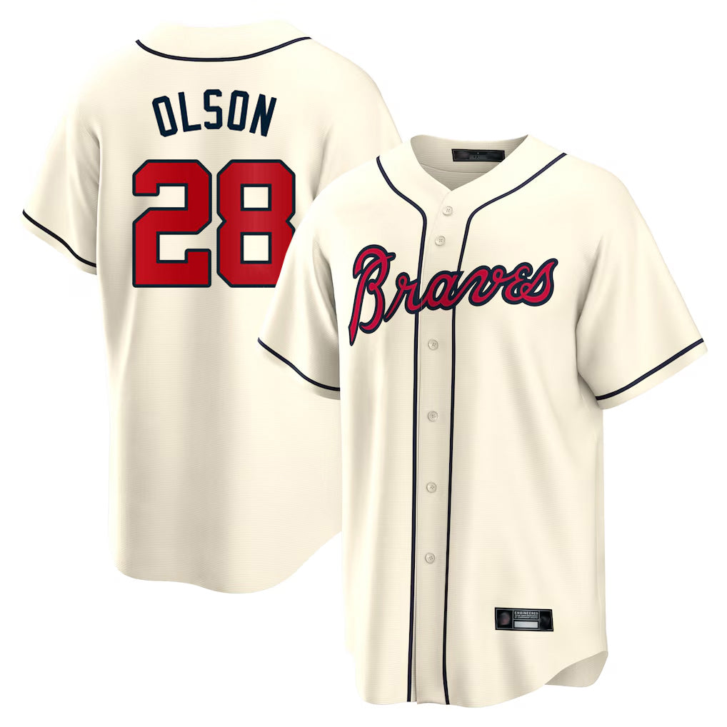 A.Braves #28 Matt Olson Player Cream Home Game Ldoa Stitched Jerseys