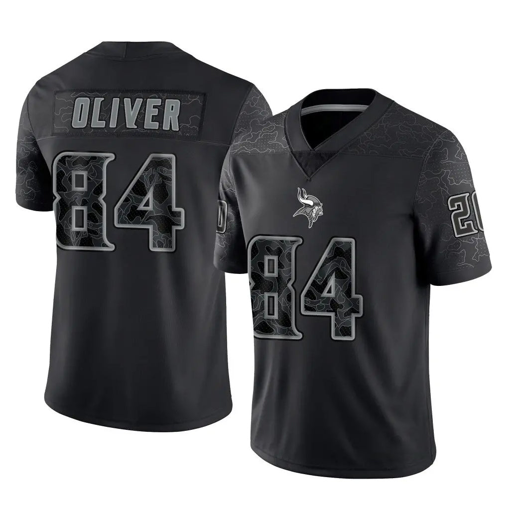 M.Vikings #84 Josh Oliver Player Black Reflective LImited Home Game Ldoa Stitched Jerseys
