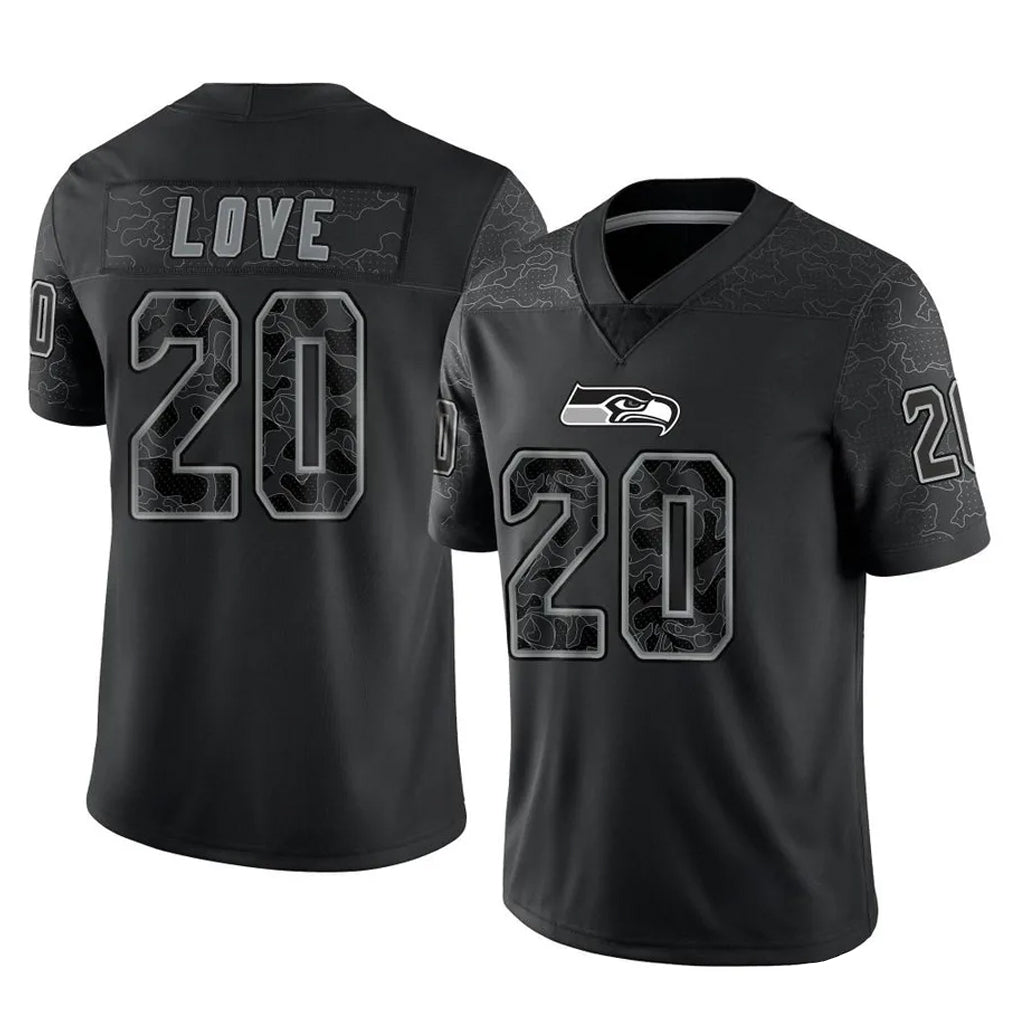 S.Seahawks #20 Julian Love Player Black Limited Reflective Home Game Ldoa Stitched Jerseys