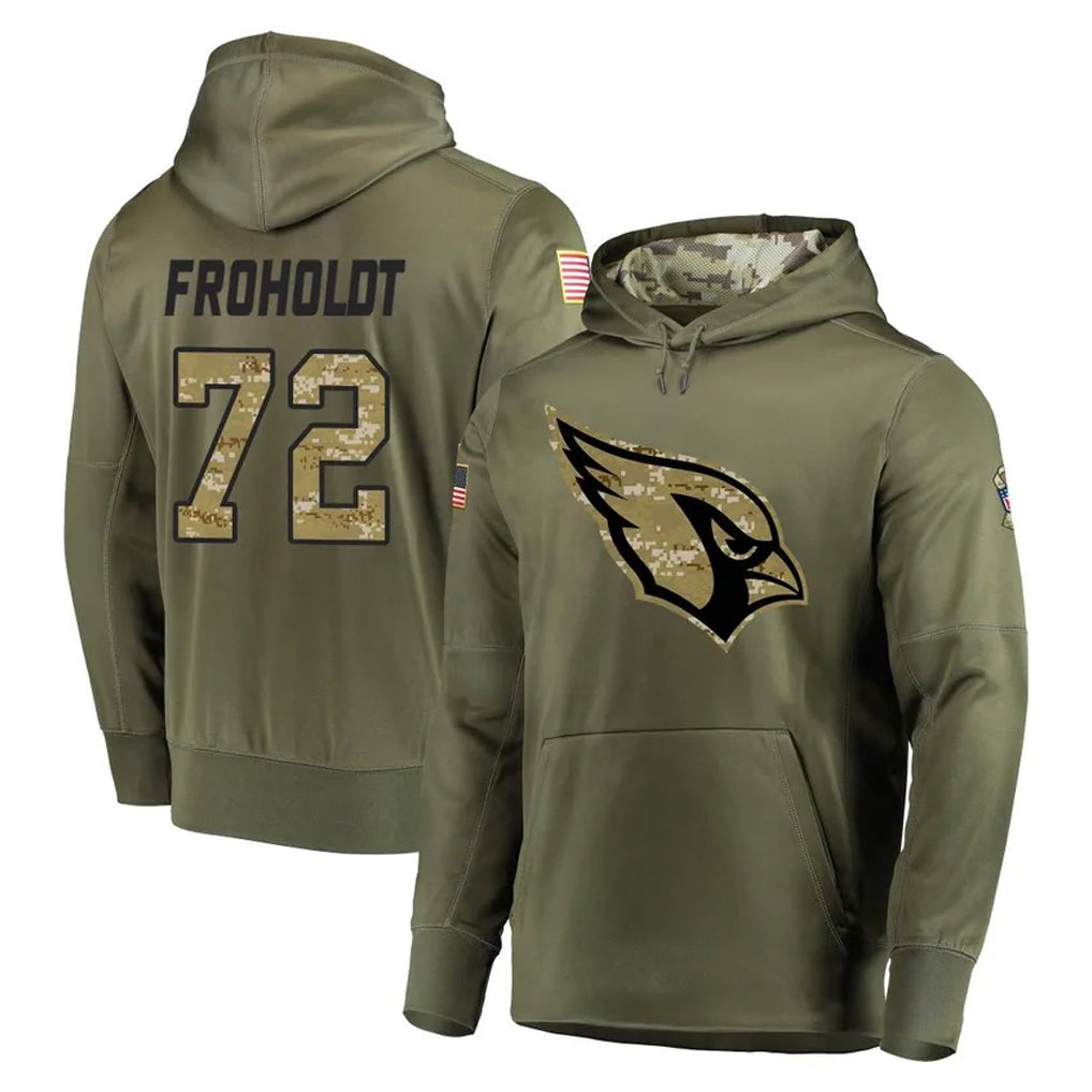 A.Cardinals #72 Hjalte Froholdt Player Olive Salute to Service Pullover Hoodie Home Game Ldoa Stitched Jerseys