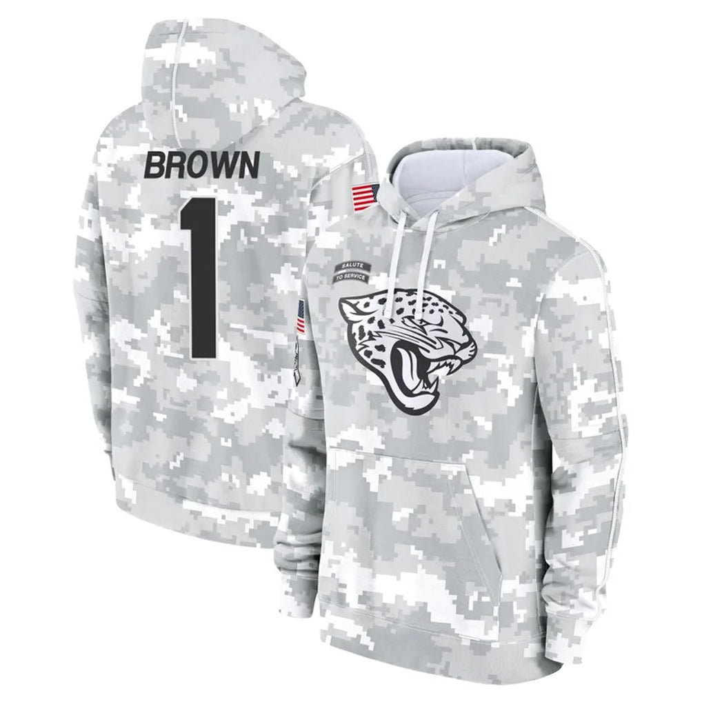 J.Jaguars #1 Montaric Brown Player Arctic Camo Salute to Service Hoodies Limited Game Ldoa Stitched Jerseys