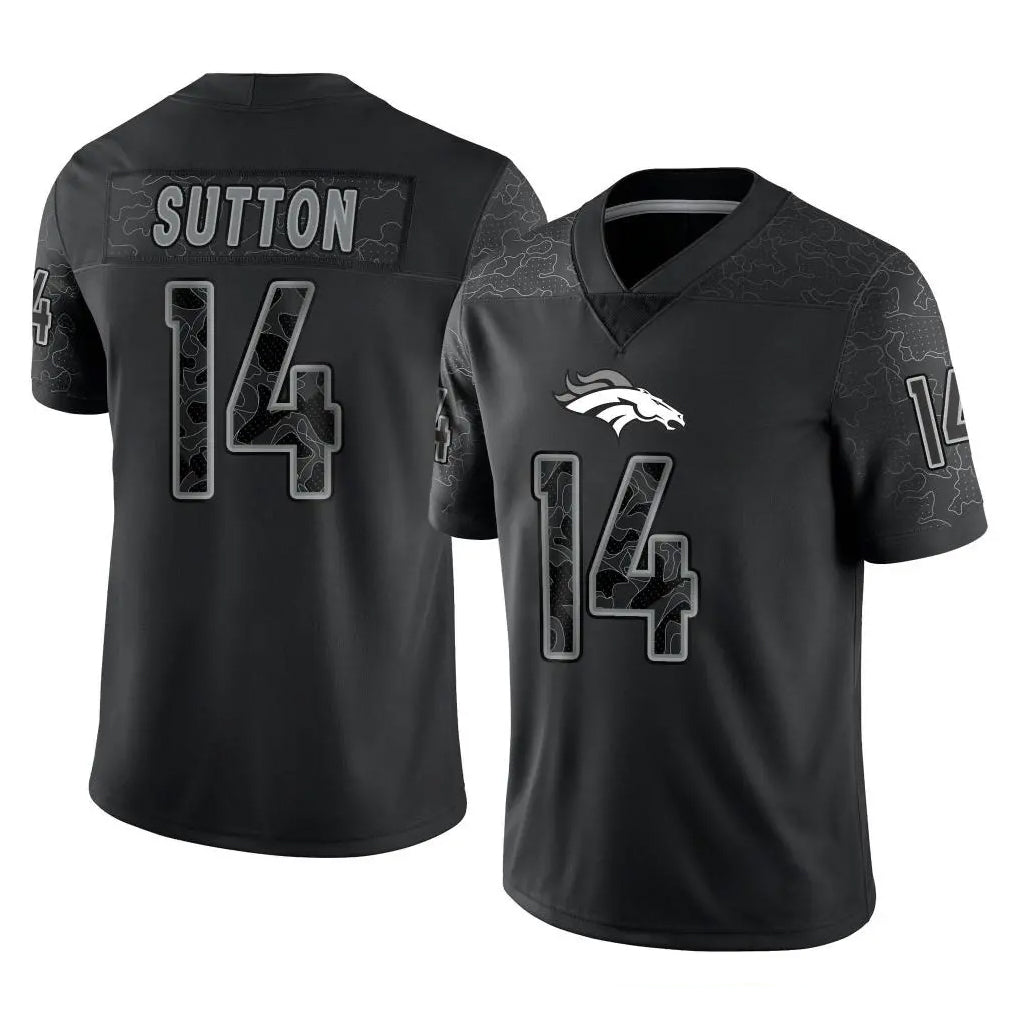 D.Broncos #14 Courtland Sutton Player Black Reflective Limited Ldoa Stitched Jerseys