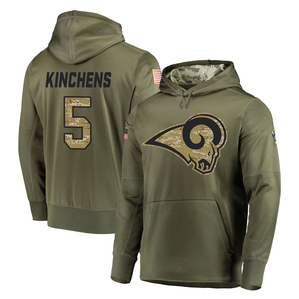 LA.Rams #5 Kamren Kinchens Player Olive Salute to Service Pullover Hoodies Home Game Ldoa Stitched Jerseys